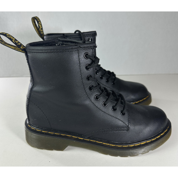 Dr. Martens Junior 1460 Softy T Black Leather Lace-Up Side Zip Boots Kids Size 2 - Picture 9 of 14